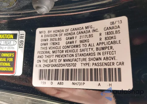 2013 Honda Civic Si from USA, damaged, VIN 2HGFG4A52DH705702